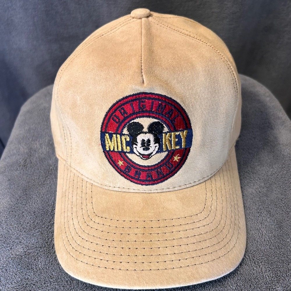 VTG Disney Mickey Mouse Suede Tan Baseball Cap Goofy's Hat Co. Original Brand